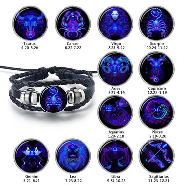 Glow in the Dark Zodiac Constellation Leather Bracelet-Your Soul Place